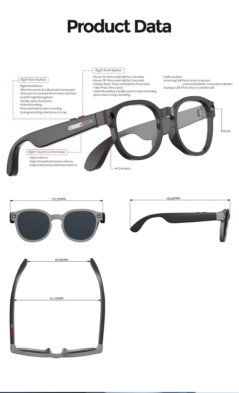 AI Smart Glasses 2026 — 8MP HD Camera, Bluetooth Call & Music