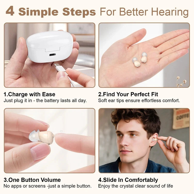 OTC Hearing Amplifier Earbuds — Intelligent Noise Reduction Sound Amplifier