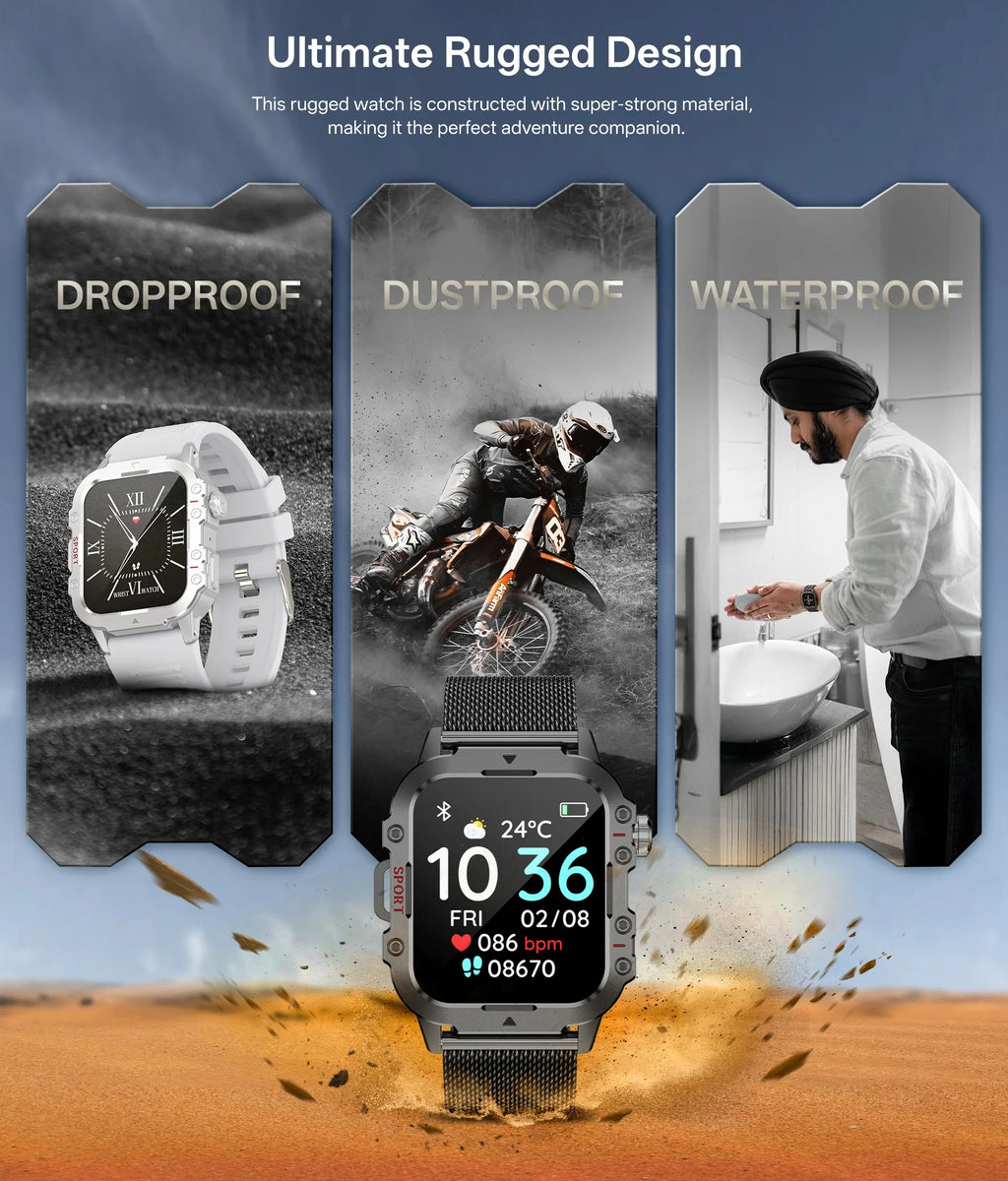 Military Smart Watch for Men — IP67 Waterproof Outdoor Sports Fitness Tracker