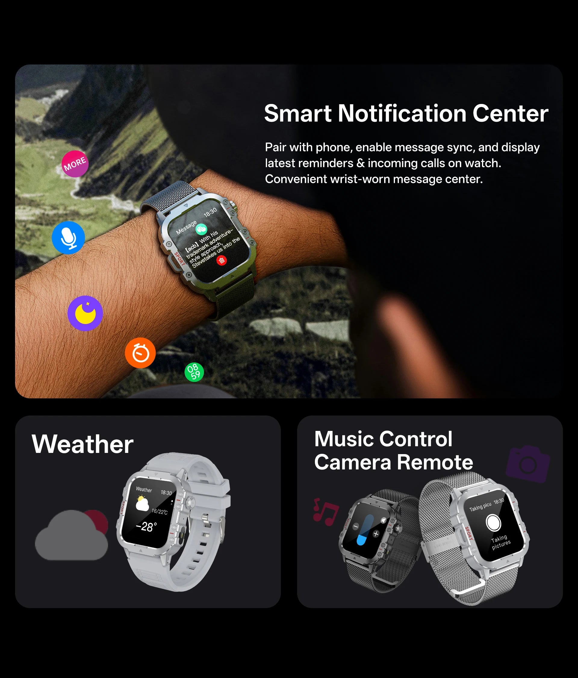 Military Smart Watch for Men — IP67 Waterproof Outdoor Sports Fitness Tracker