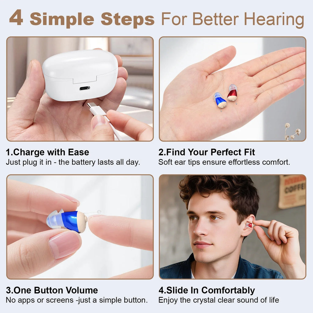 OTC Hearing Amplifier Earbuds — Intelligent Noise Reduction Sound Amplifier