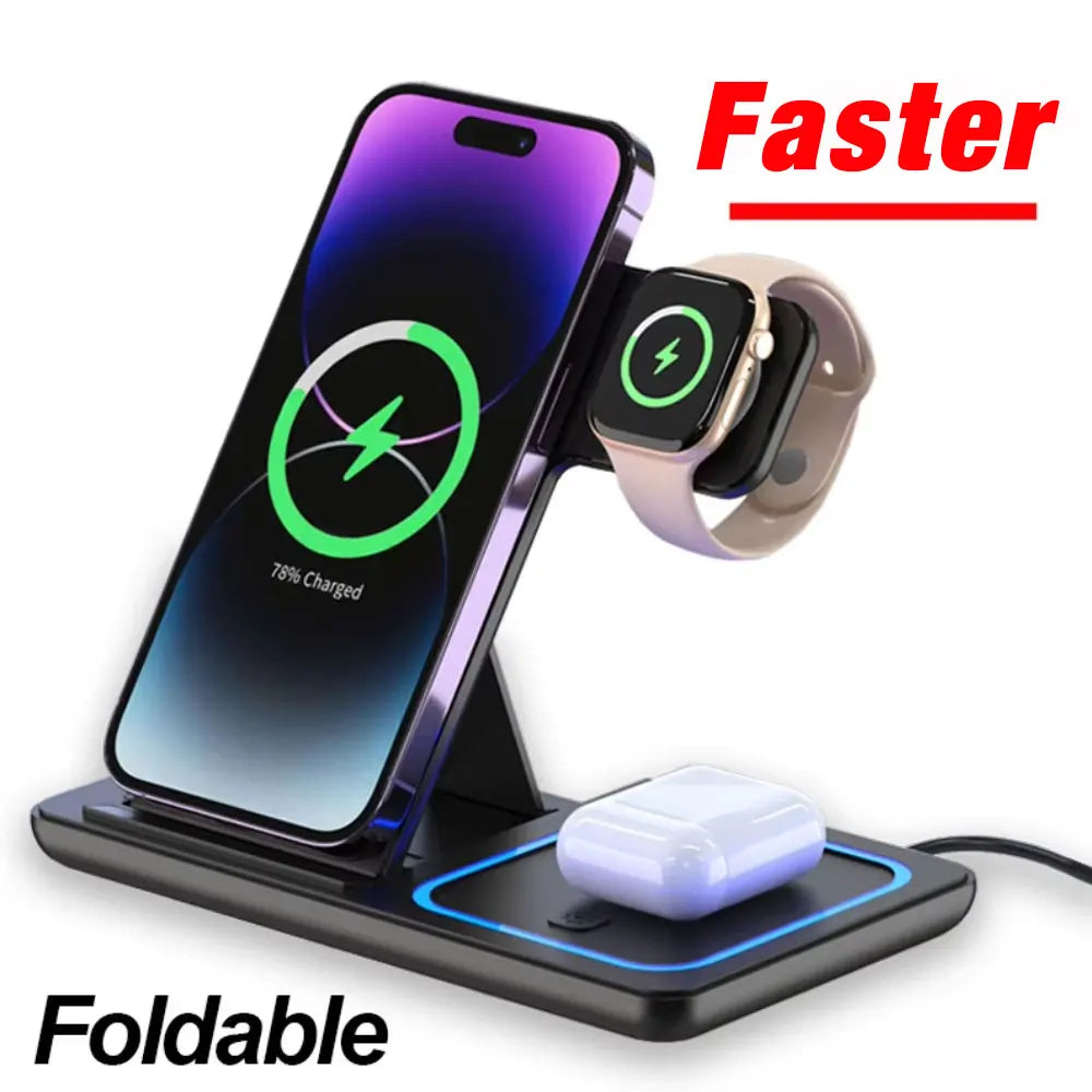 3-in-1 Foldable Wireless Charging Station — iPhone, Apple Watch Ultra & AirPods Pro