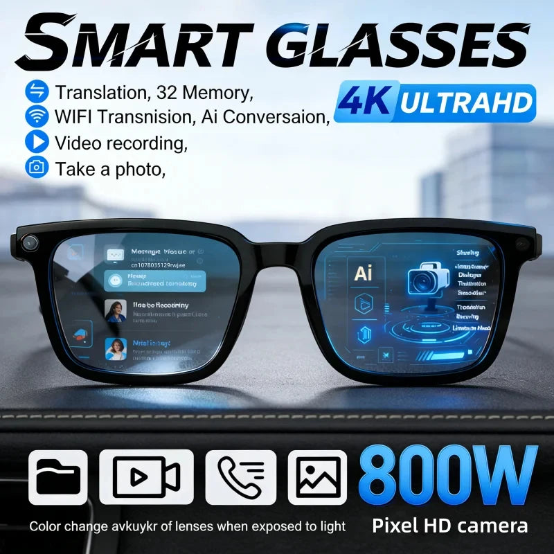 AI Smart Glasses 2026 — 8MP HD Camera, Bluetooth Call & Music