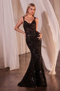 Fitted Sequin Dress with Velvet Details — Glamorous Evening Gown