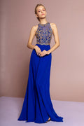 Jewel & Bead Embellished Long Dress — Elegant Back Cut-Out Gown