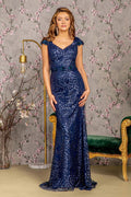 3D Flower Glitter Mermaid Long Dress — Sheer Neckline Mesh Gown
